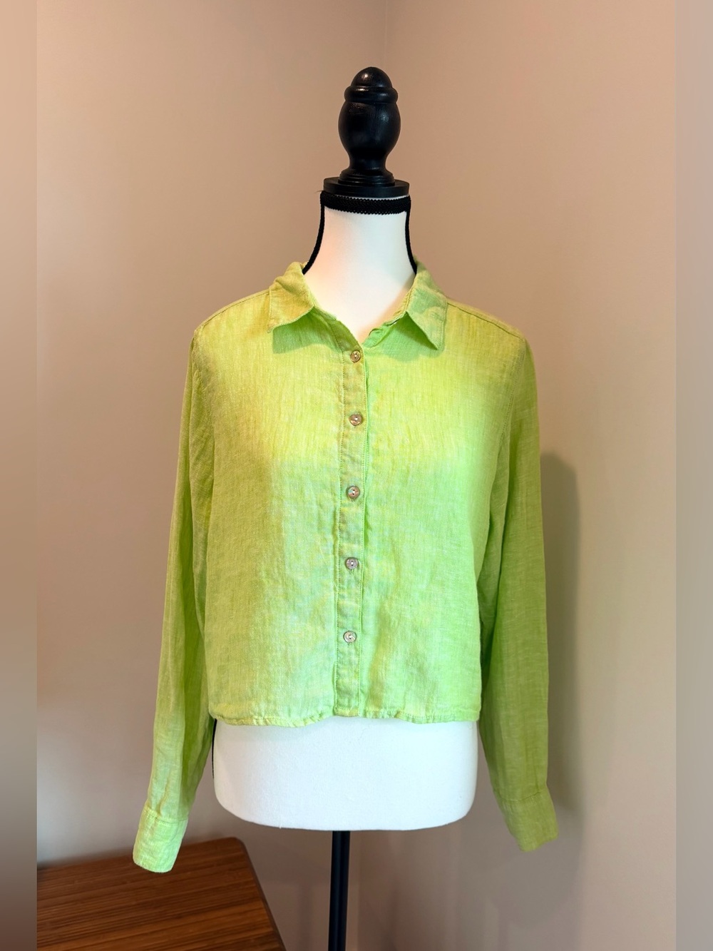 Cynthia Rowley 100% Linen Button-Down Shirt – Lime Green – Size Medium